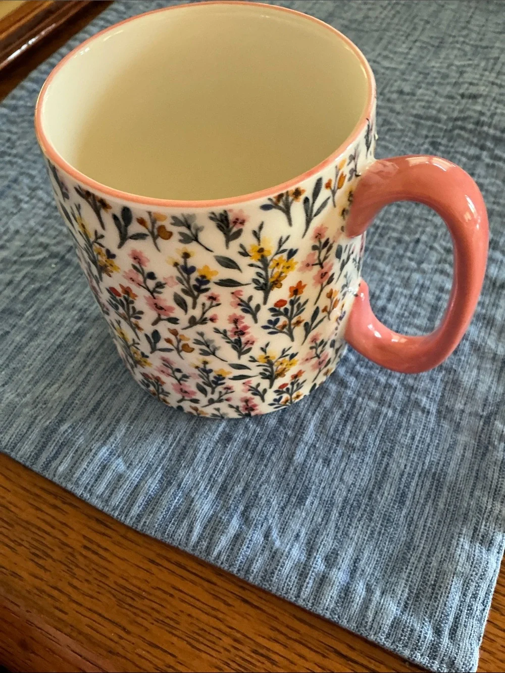 Floral Ceramic Mug with Pink Handle by 10 Street Strawberry